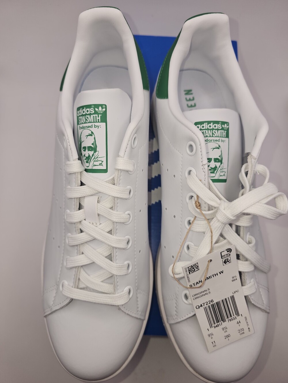 adidas Stan Smith White Sneakers with Green Heel Tab, Size 11, NWT
